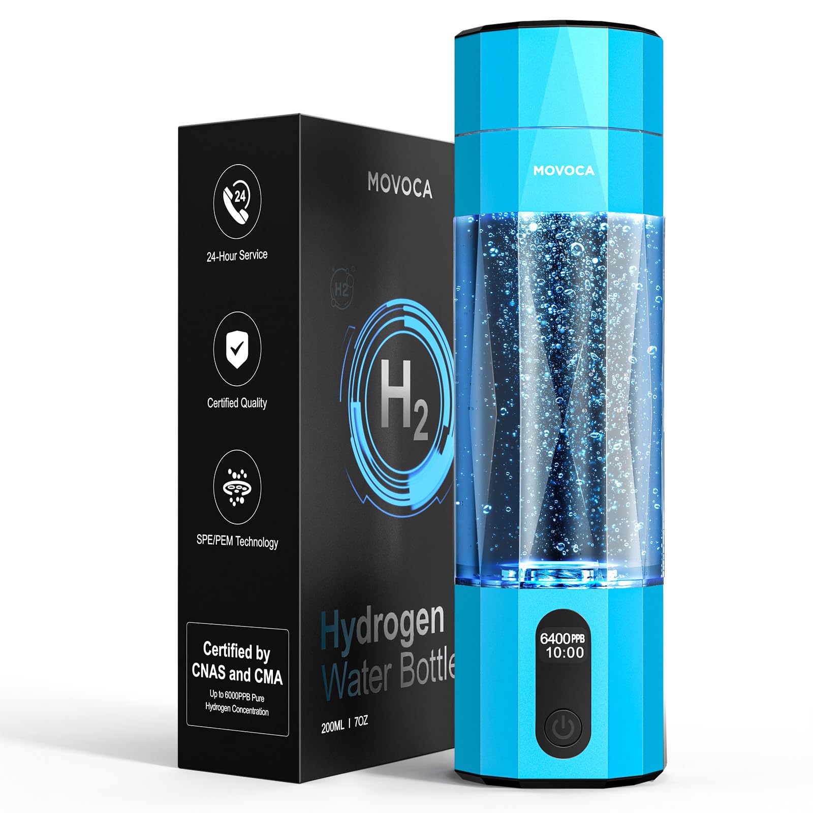 MOVOCA Bottiglia d'acqua a idrogeno, generatore di acqua a idrogeno rapido da 3 minuti con tecnologia SPE PEM, borraccia idro portatile adatta per palestra, ufficio, viaggi, casa, regalo per amici