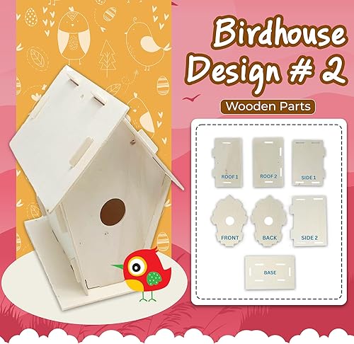 Miniatura 5 de Podzly Kit de manualidades de casa de pájaros de madera para niños, 12 kits de casa de pájaros de bricolaje, juego de artes y manualidades a granel,