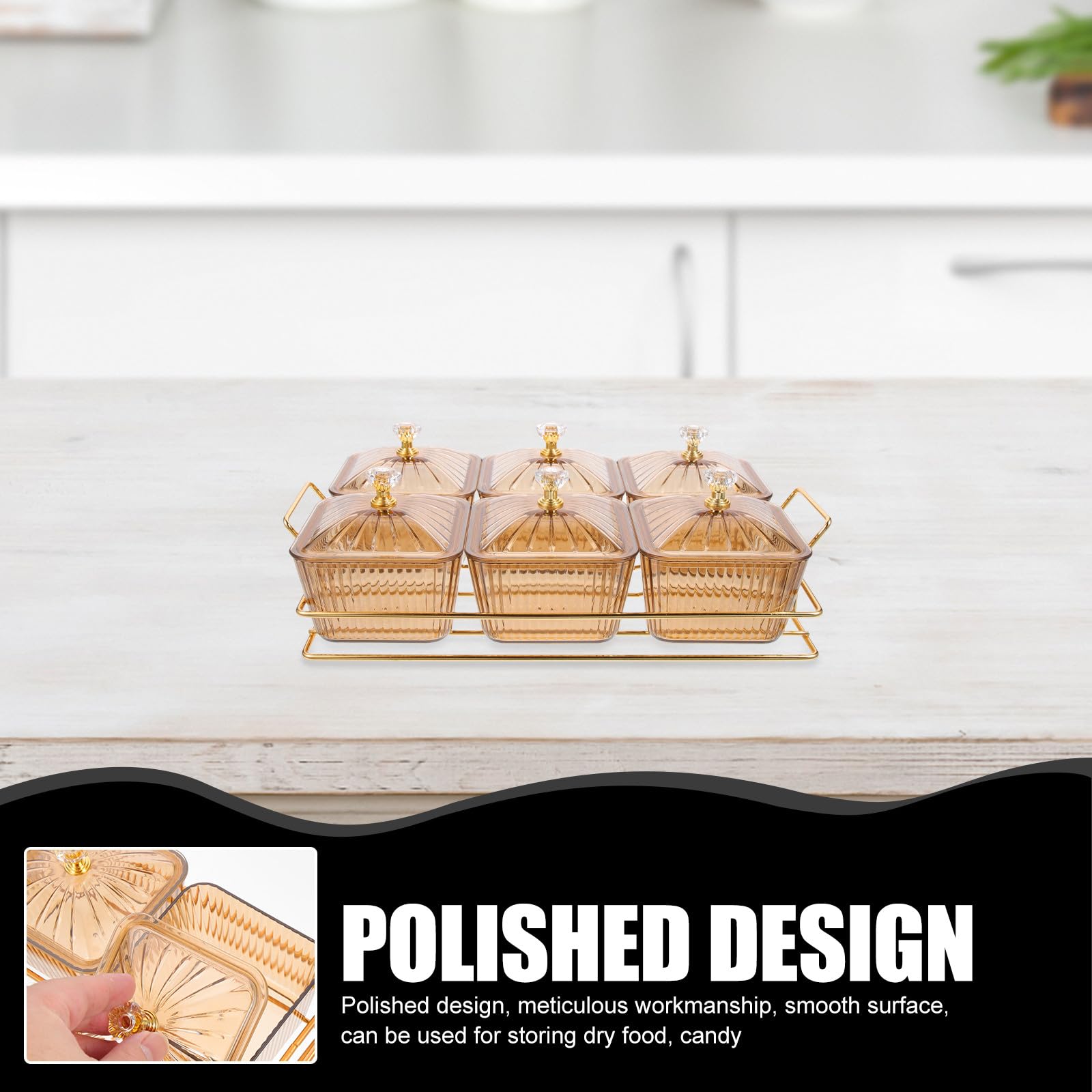 Kichvoe Plato para Aperitivos con Tapa Ámbar de 6 Compartimentos, Bandeja Dividida para Frutas y Snacks, Material Resistente para Uso Doméstico, Adecuado para Fiestas y Reutilizable
