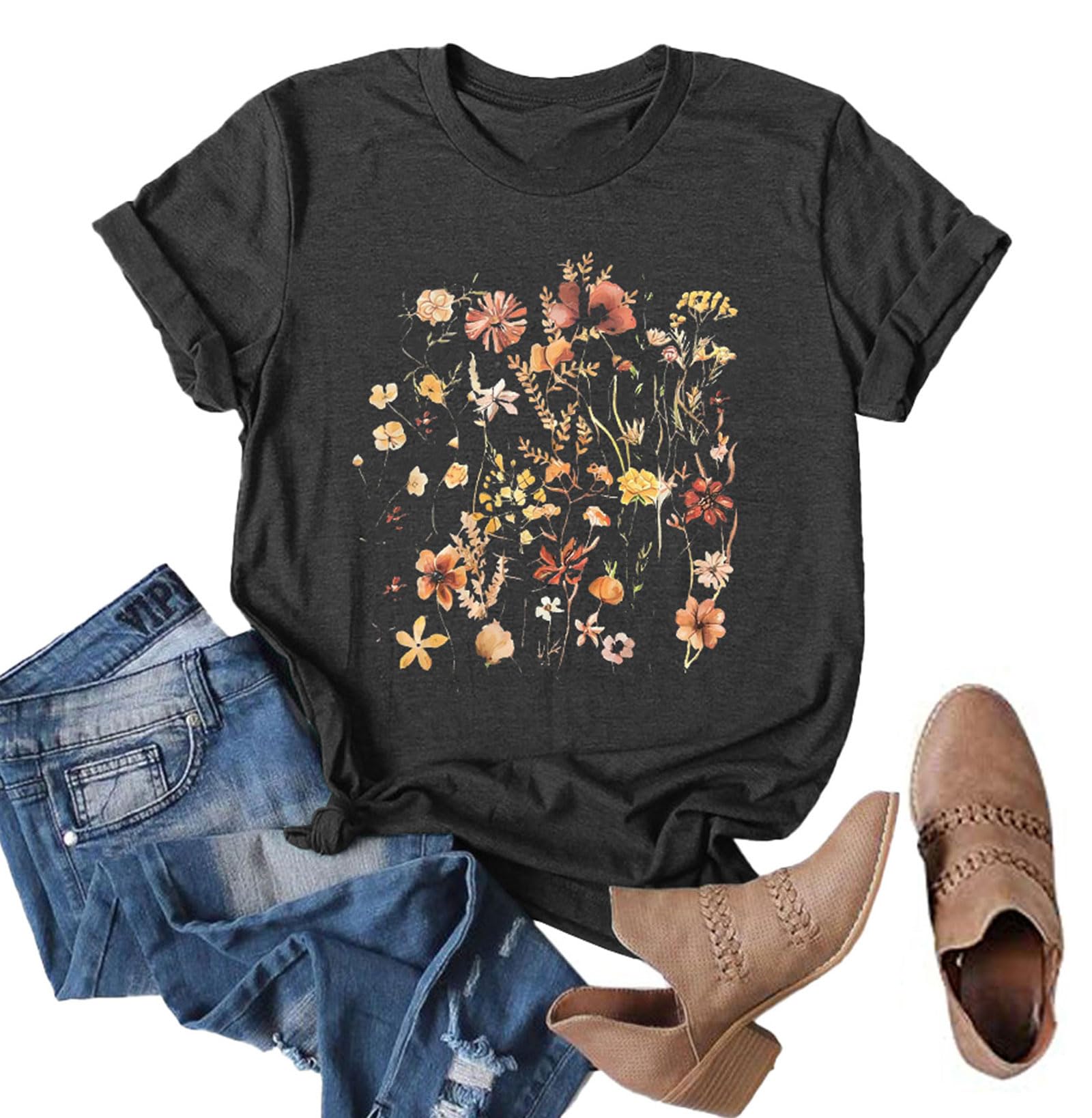 Anbech Womens Dandelion Graphic T-Shirts Teen Girls Cute Sunflower Print Casual Tee Tops