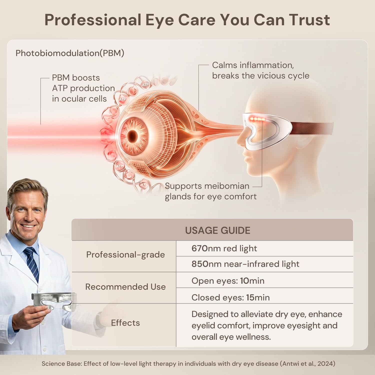 Rotlichttherapie für Augen, 3 Modi, Rotlicht-Augenmaske für visuelles Wellness, tragbare Infrarot-Lichttherapie-Brille, LED-Gesichtsgerät für Augenringe, Falten, Ermüdung der Augen, Jet Lag