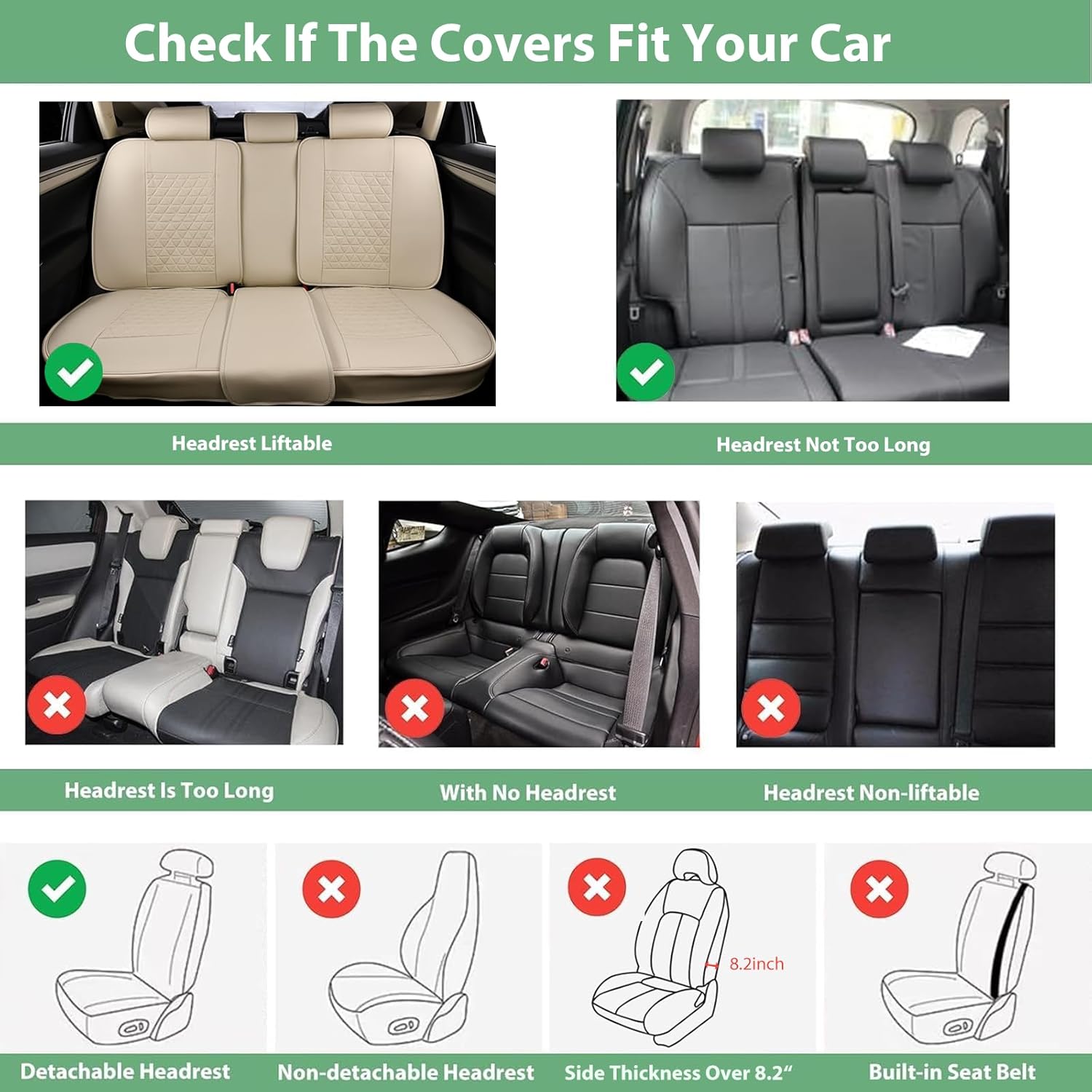 Car Seat Covers Front Seats, Leather Seat Cover for Cars, Automotive Seat Protector Waterproof, Anti-slip Car Seat Cushion Universal fit for Most Cars SUVs No for Truck (Light Beige, Front)