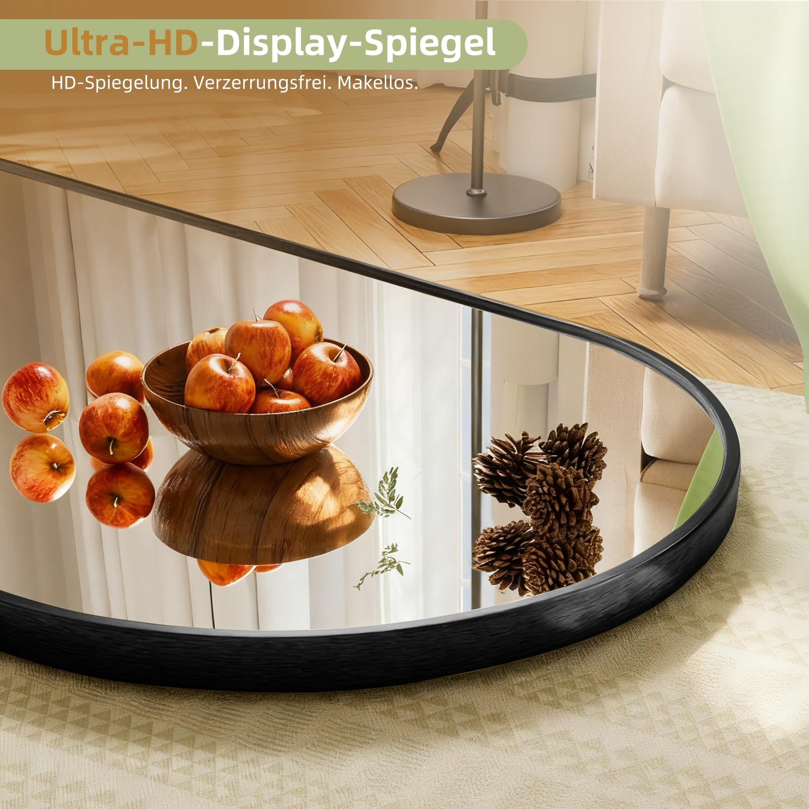 HySail Großer Bogenförmiger Ganzkörperspiegel – HD-Reflexion, Sicherheitsglas, Standspiegel und Wandspiegel, Vielseitig Einsetzbar für Wohnzimmer, Schlafzimmer und Flur