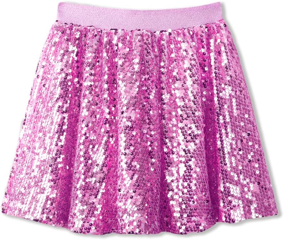 Sequin Skirt for Girls Kids Elastic Waist A-Line Sparlky Mini Skirt with Lining
