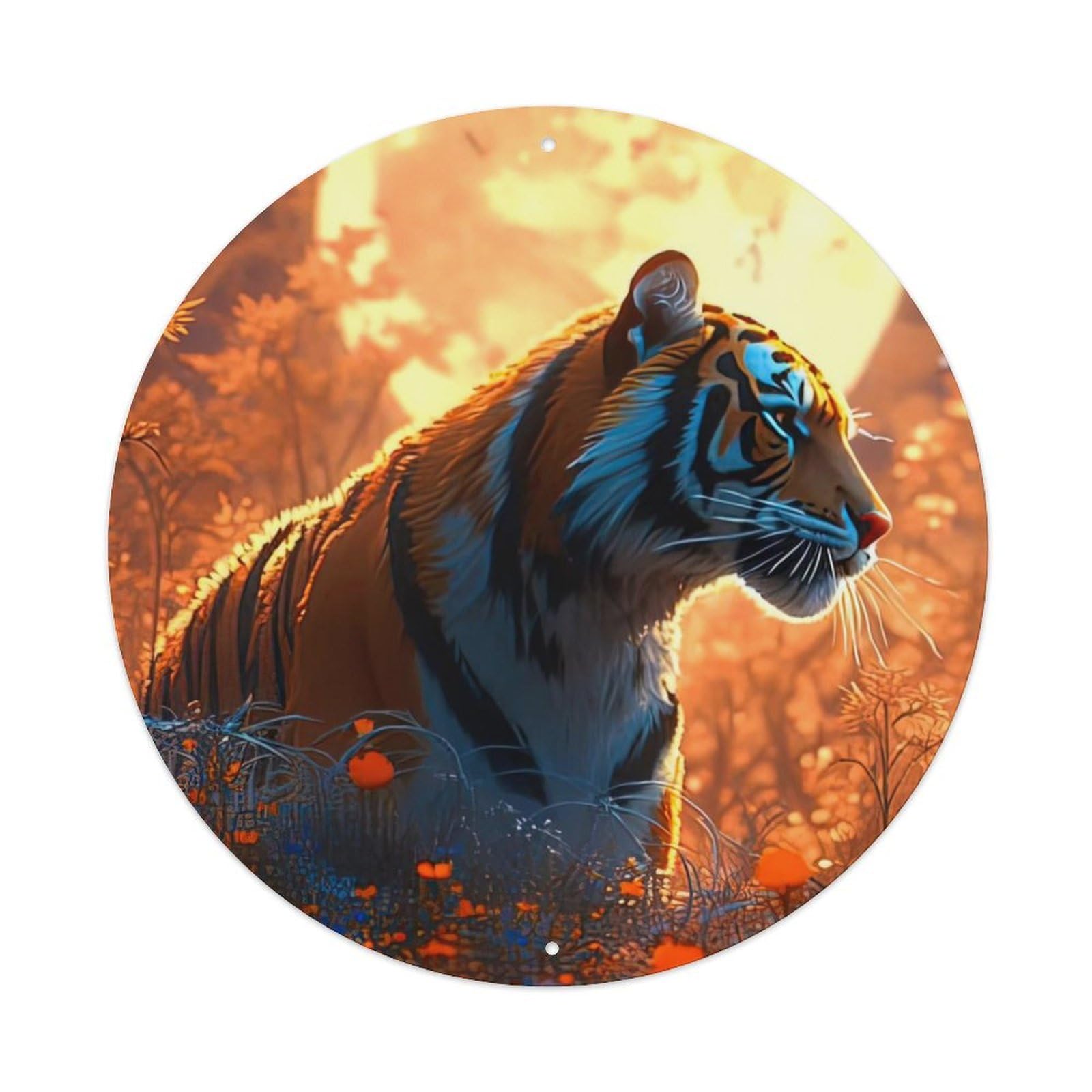Wildlife Artwork Lonely Tiger Vintage Metal Tin Sign Plaque Wall Decor for Cafe, Club, Garden Round Metal Poster 8x8Inch