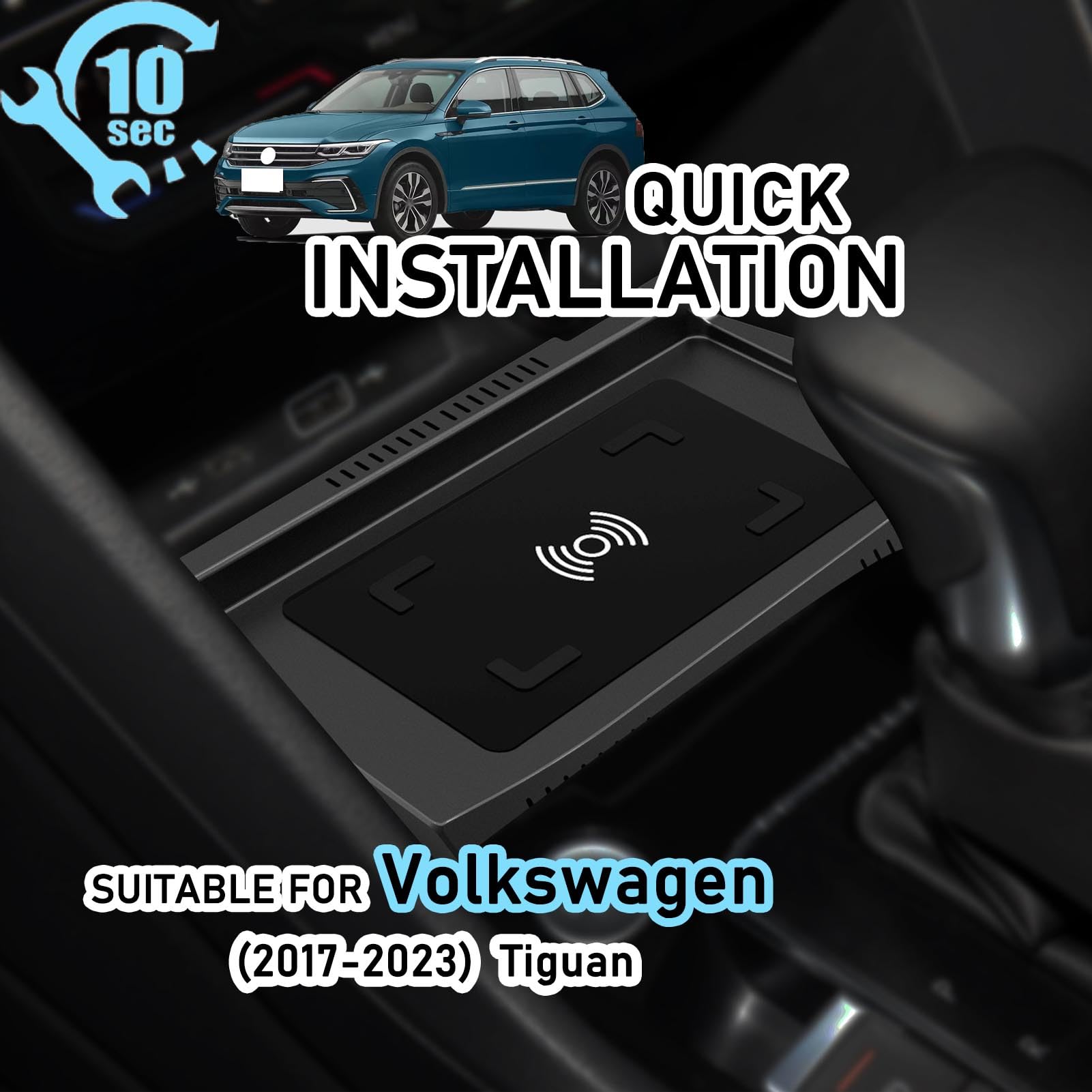 CenNa Caricatore Wireless Auto per Volkswagen Tiguan (2017 2018 2019 2020 2021 2022 2023) Accessorio per Tutti I Modelli con Ricarica Rapida Wireless da 15 W, Regalo per La Famiglia