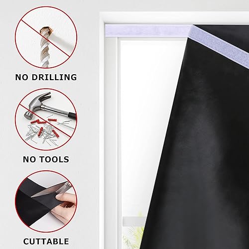 Miniatura 3 de LazBlinds Cortina de Puerta 100% Opaca, Persianas Sin Herramientas Sin Taladro Inalámbricas para Ventanas, Aislamiento Térmico Protección UV
