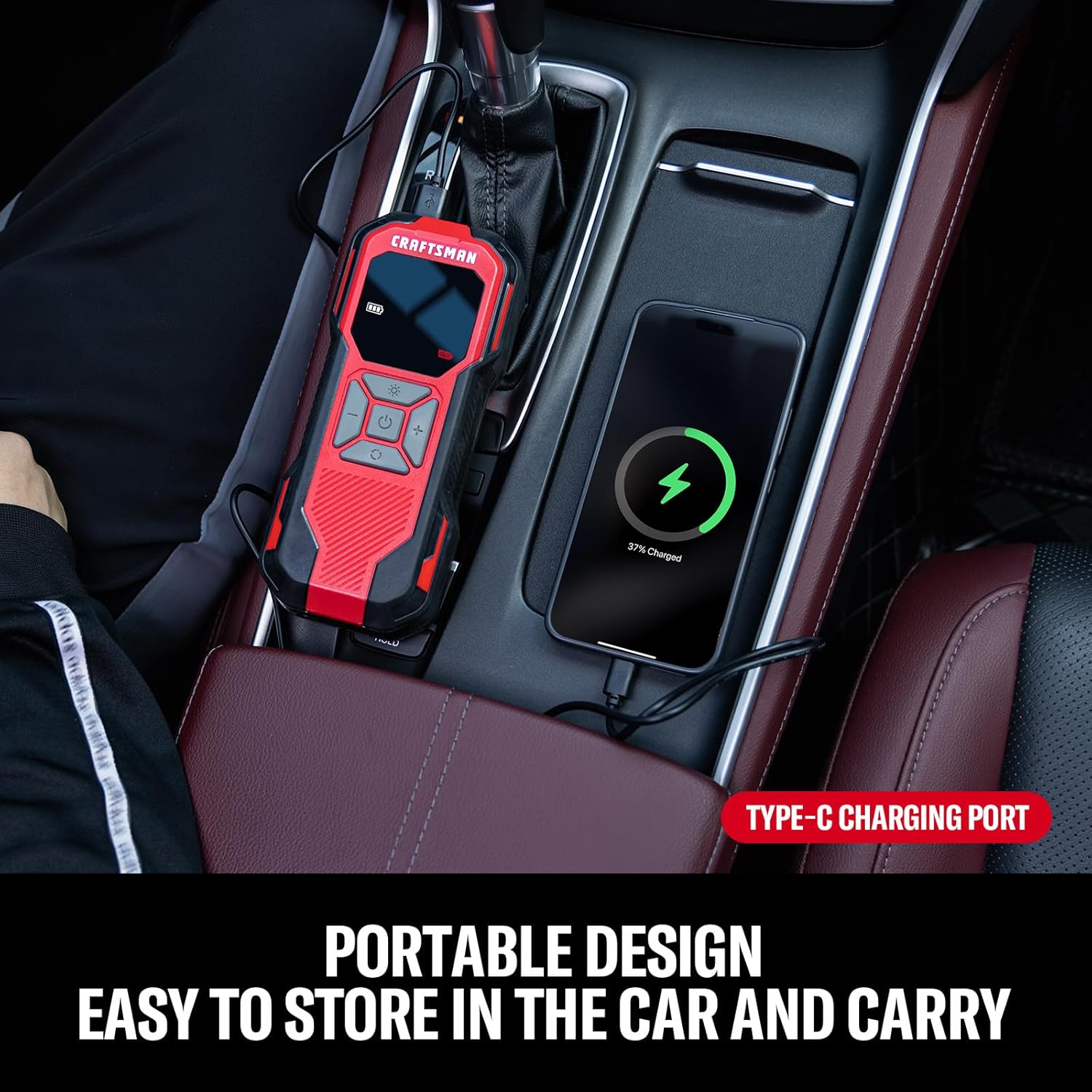 CRAFTSMAN Tire Inflator Portable Air Compressor, Cordless Mini Air Pump for Car Tires with Digital Tire Pressure Gauge, 6000mAh Battery Powered Air Pump, Max Pressure 150 PSI, 12V DC Corded - Image 3