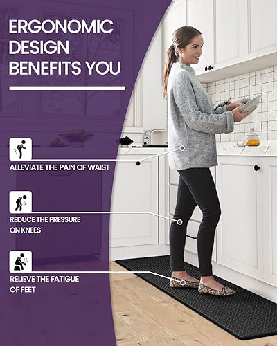 Miniatura 3 de DEXI Tapete de cocina antifatiga, acolchado, antideslizante, impermeable, cómodo de pie, para cocina, 17 x 29 pulgadas, color negro