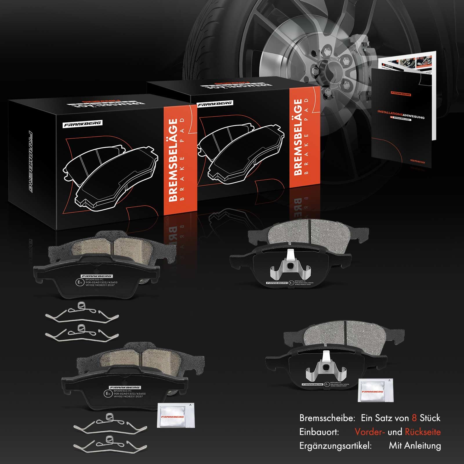 Frankberg 8 pastiglie freno anteriori e posteriori BPYK3323Z | Compatibile con: Focus III Box/Hatchback, V40 Cross Country 526, V40 Hatchback 525, Torneo Focus III, S40 II 544