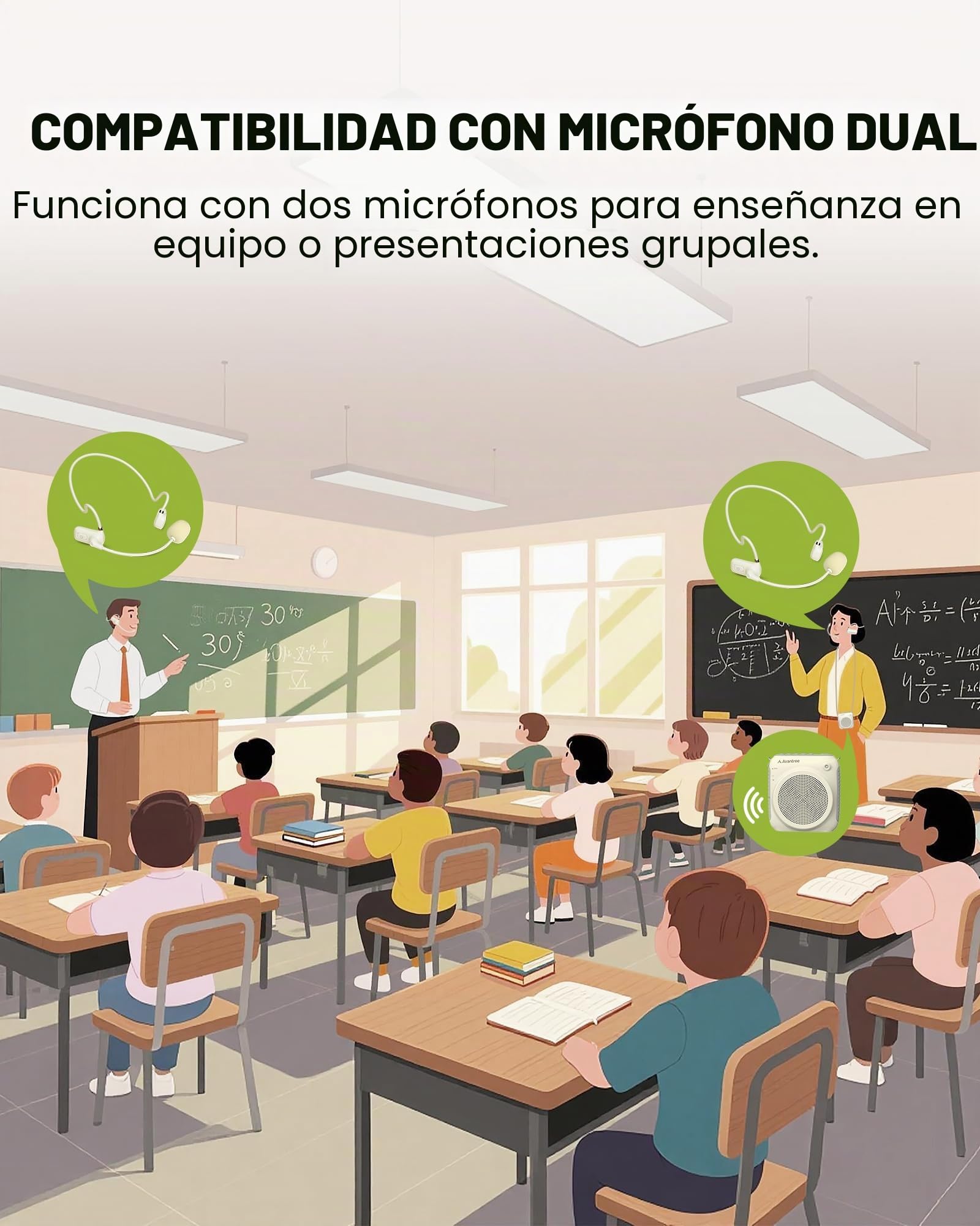 Avantree VoxAmp Lite – Amplificador de Voz Inalámbrico para Profesores y Aulas, Habla Mientras Reproduces Audio Bluetooth, Altavoz de 15W con Micrófono de Diadema, Grabación y Reproducción USB