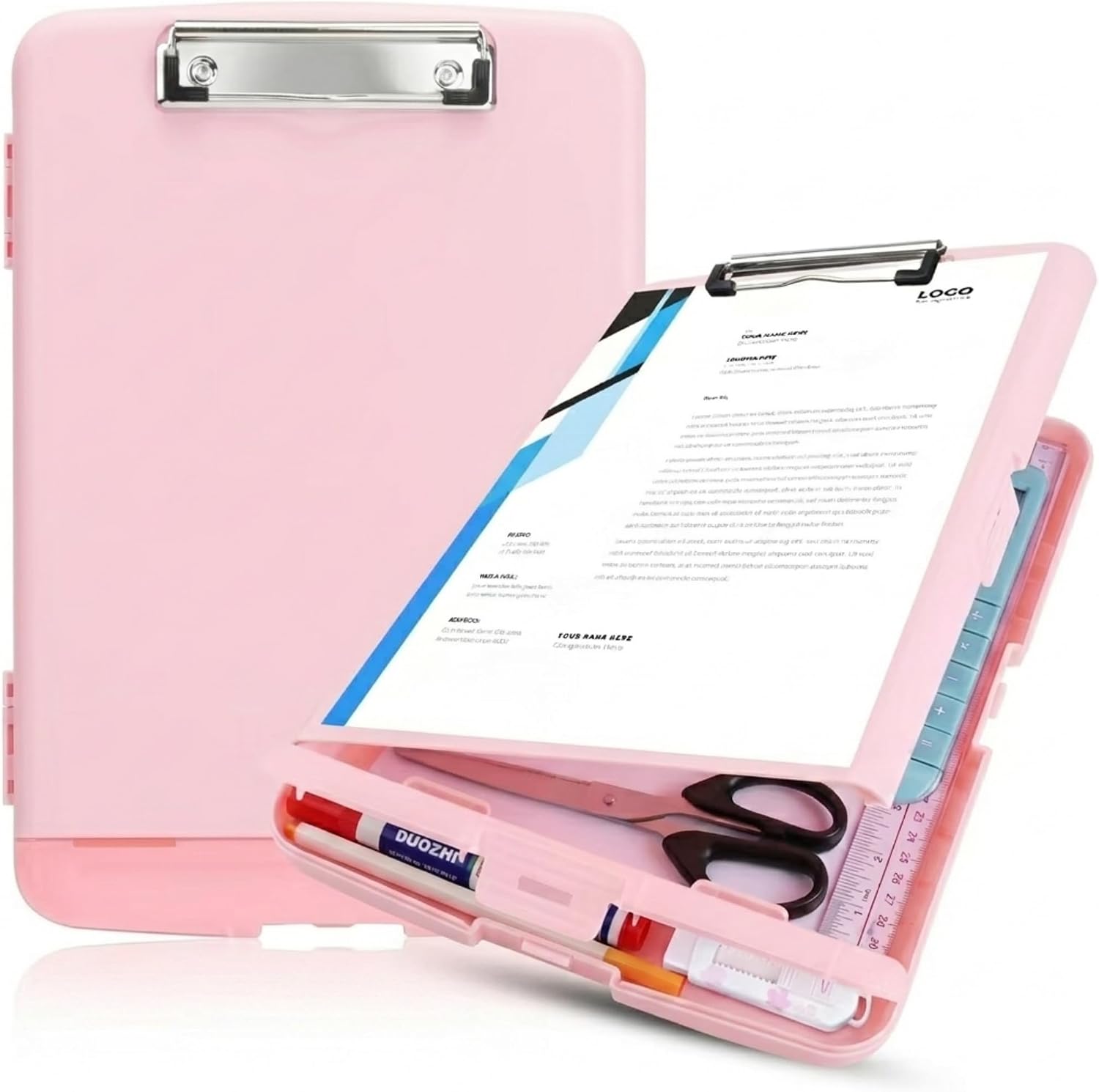 Light Pink Plastic Clipboard with Storage,Cute Nursing Clip Boards 8.5x11