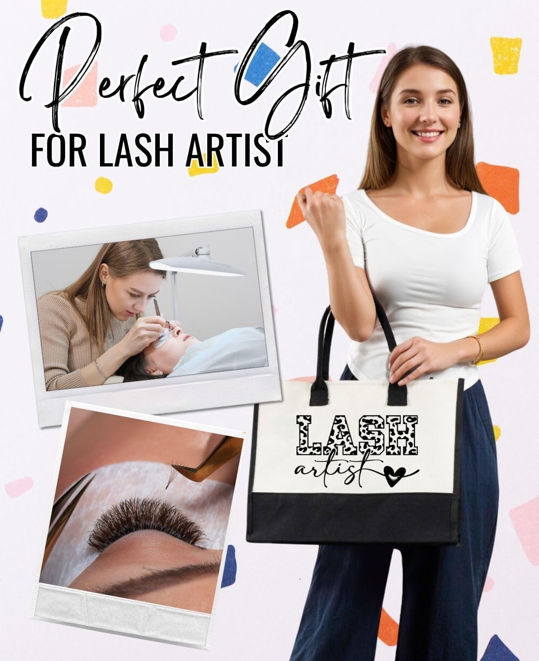 InnoBeta Lash Tech Gifts Canvas Tote Bag for Women, Important Lash Artist Stuff Bag with Top Zipper Closure and Shoulder Strap, Lash Tech Gifts for Birthday, Thanksgiving, Christmas