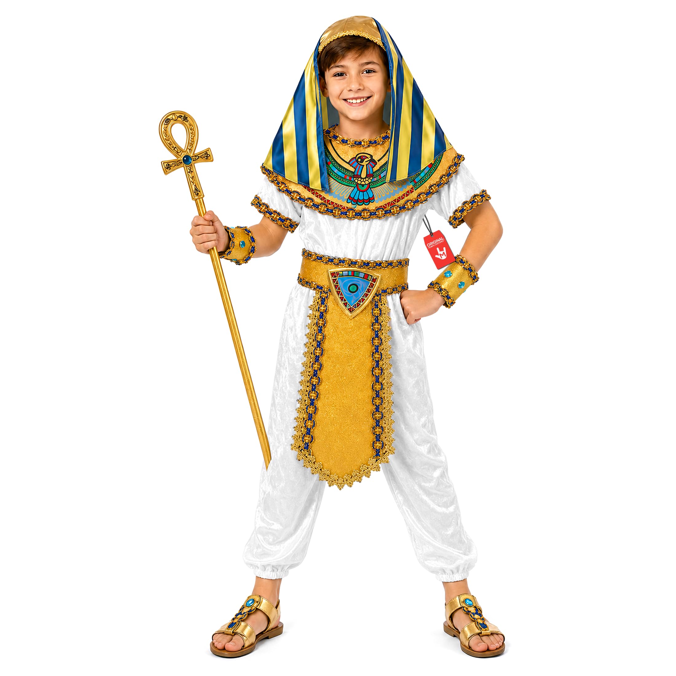 Fun Shack Costume Egiziano Bambino - Vestito Faraone con Top, Pantaloni, Copricapo e Accessori Dorati - Costume di Carnevale o Halloween da Principe Egizio per Bambini