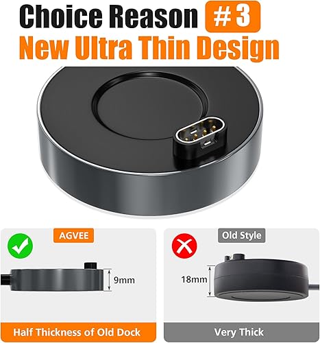 Miniatura 4 de AGVEE Estación de carga dock cargador de aluminio ultra delgada de 3.3 pies compatible con relojes Garmin Vivoactive 3 4, Fenix 7 6 5, Forerunner,