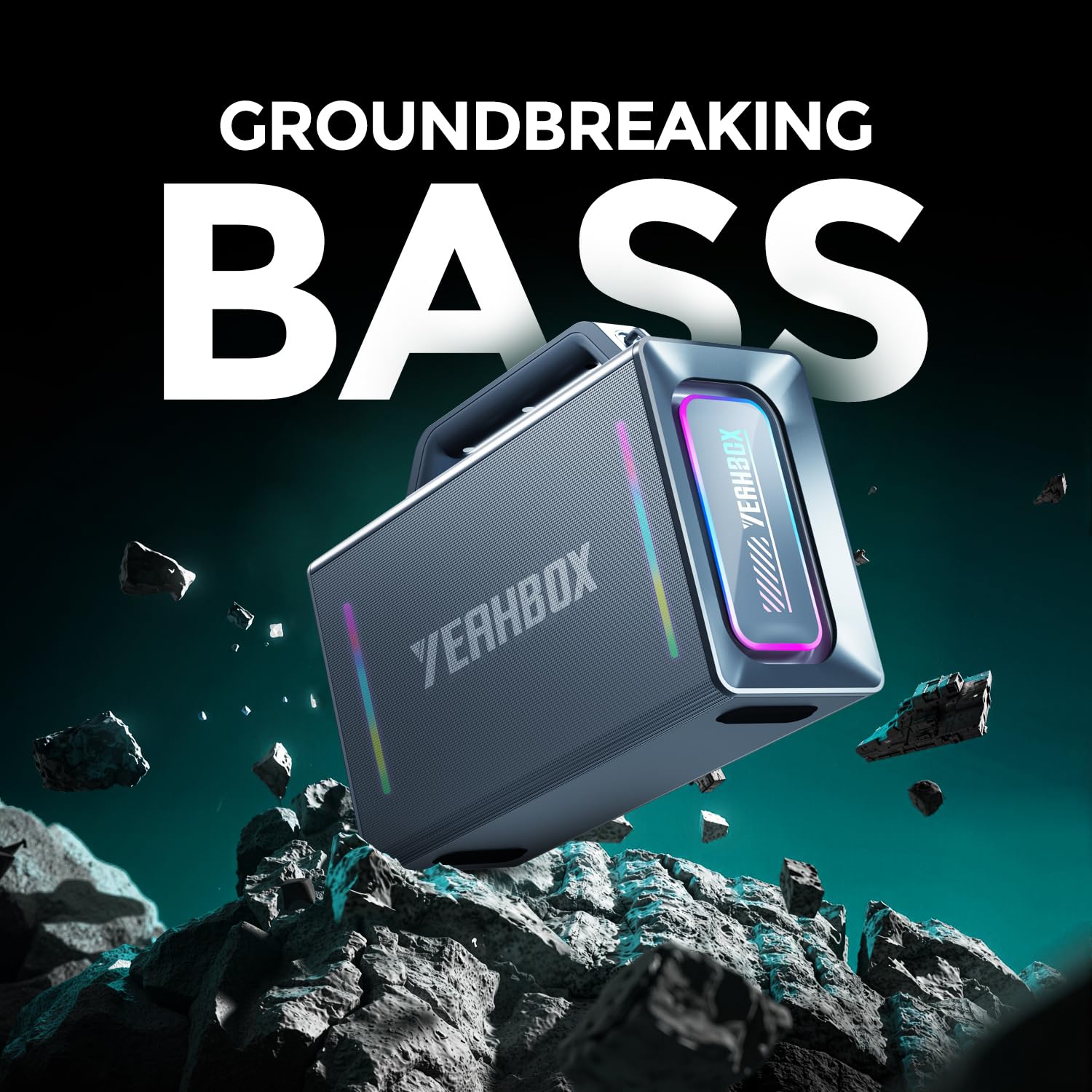 YEAHBOX Thunder 500 Enceinte Bluetooth Karaoké avec 2 Micros sans Fil, 200W Max, Batterie 20000mAh, IP66 Étanche, TWS Stéréo, Table de Mixage DSP, Lumières RGB, Enceinte Portable pour Soirées
