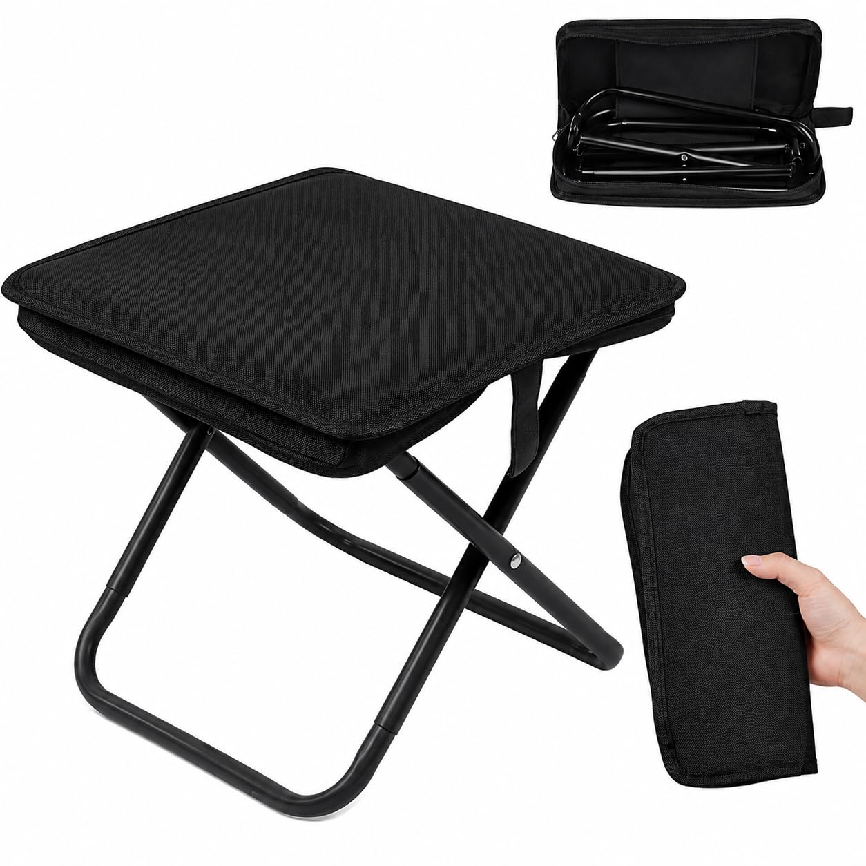 Folding Stool, Mini Outdoor Camping Stool, Portable Small Foldable Lightweight Hunting Seat with Zippered Carrying Bag, Folding Slacker Chairs for Fishing Travelling Picnics-image-43