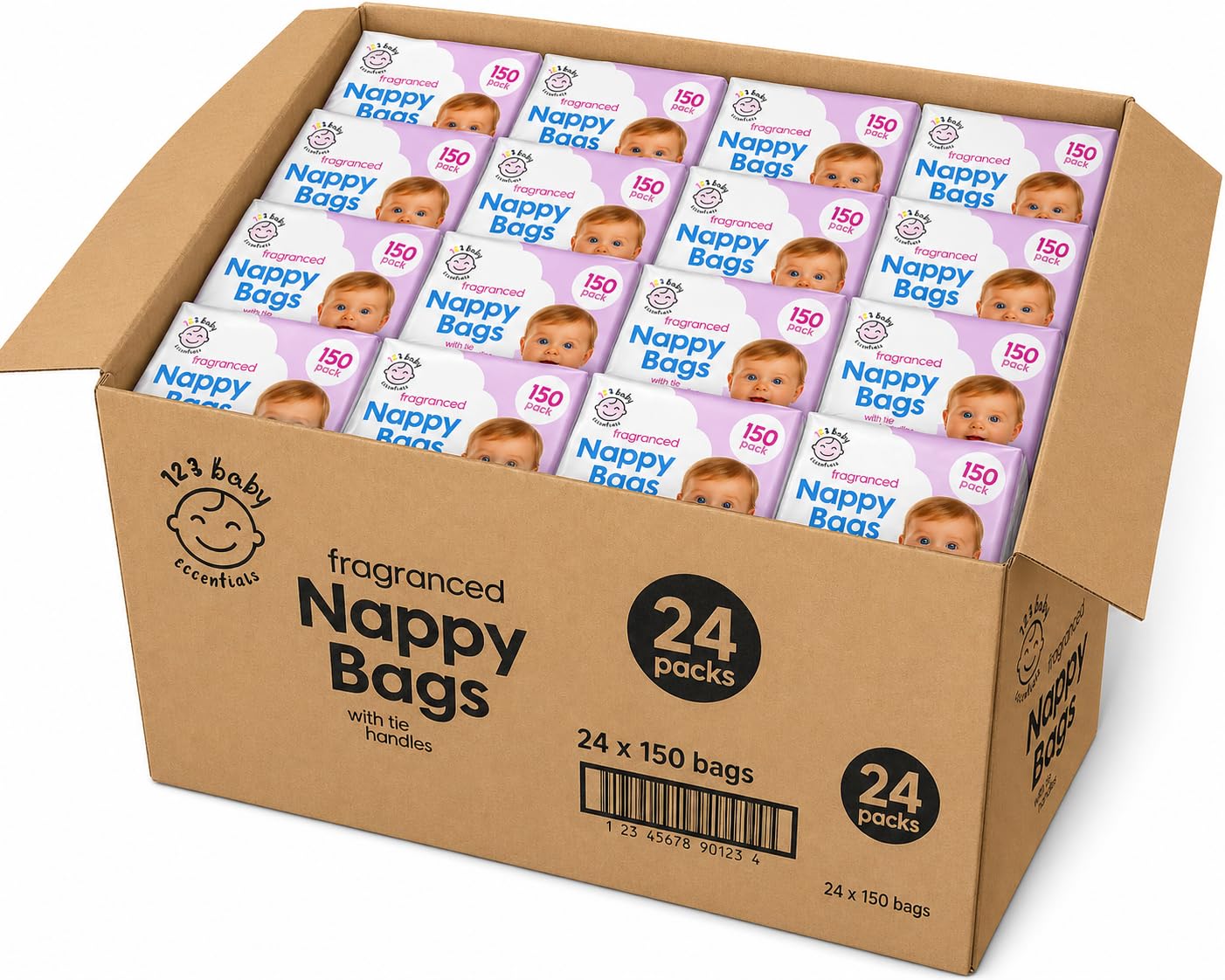 3600 sacchetti per pannolini, 24 confezioni con 150 sacchetti colorati con manici per cravatta, profumati per eliminare gli odori, durevoli e a prova di perdite, perfetti per i viaggi dei