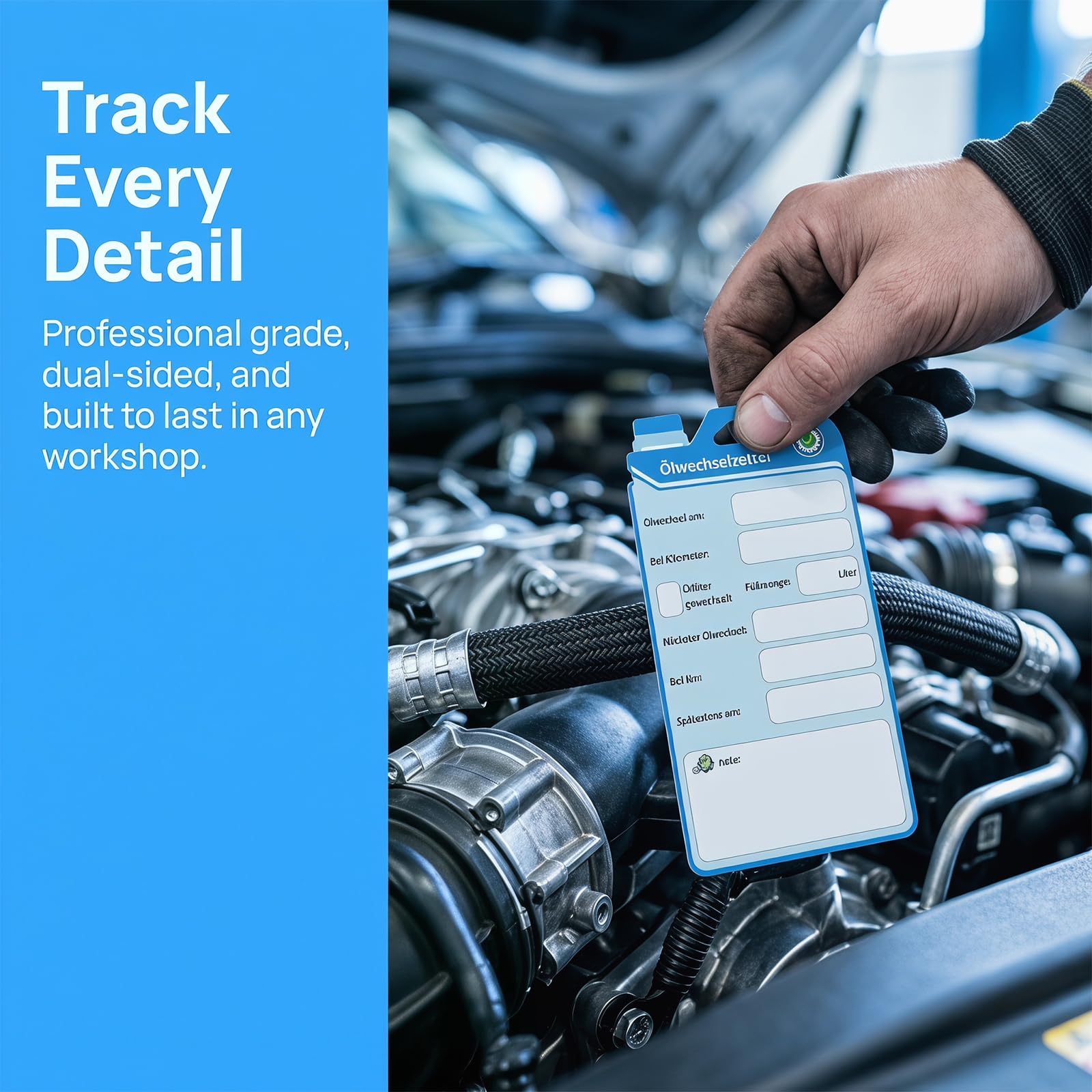 100 sztuk zawieszek do wymiany oleju, niebieski, lista wymiany oleju z drutem | Naklejka na wymianę oleju, 6,5 x 12 cm, ulotka oleju, do samochodu, do wymiany oleju, tabliczki olejowe