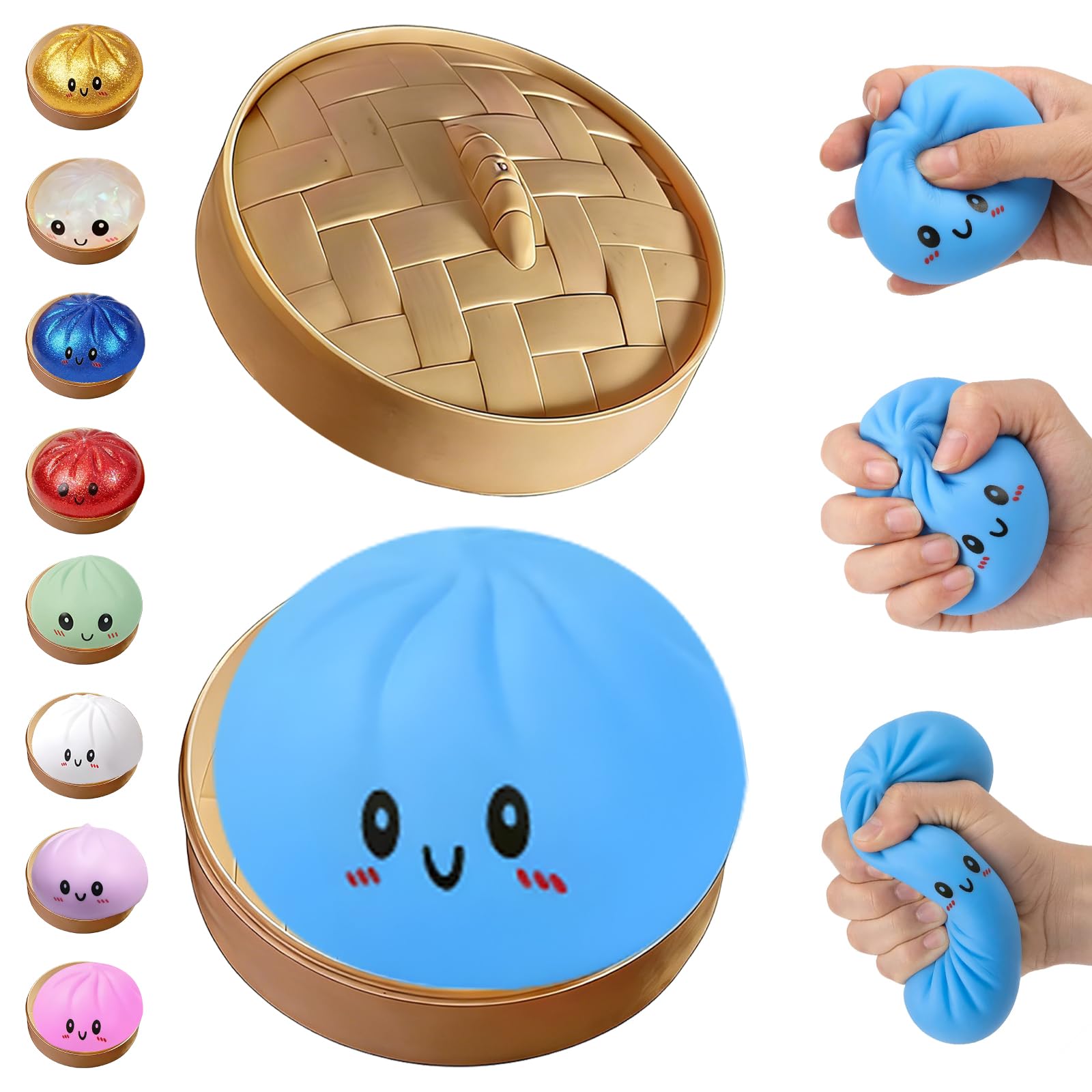 BCBU Glitter Dumpling Squishy,Dumpling Squishies,Glitter Dumpling Mystery Box,Colorful Dumpling Stress Balls Fidget,Jumbo Squishy Toy with Steamer Box,Soft Squeeze Decompression Dough (Glitter White) — view 11