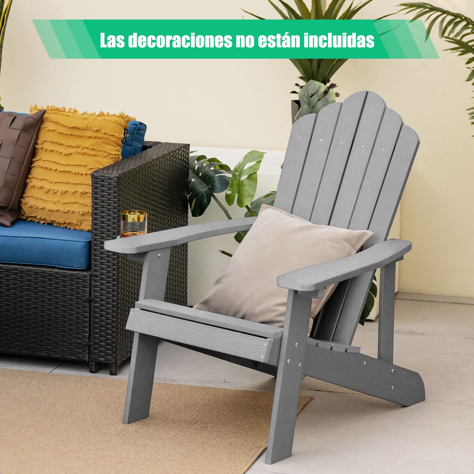 COSTWAY 2 Sillas Adirondack con Portavasos, Sillas para Hogueras, Resistente a la Intemperie, Grano de Madera Realista, Facíl de Montaje, Silla de Exterior para Patio, Jardín, Terraza (GIRS,2)
