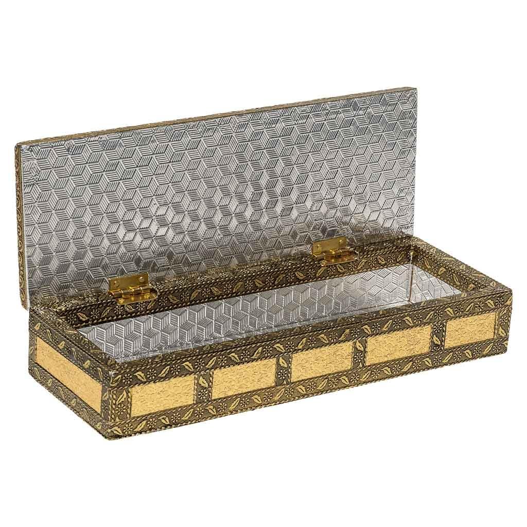 Joyero De Metal Repujado Dorado | Organizador De Joyas 27x12x6 Cm | Estuche Decorativo Para Collares Y Anillos