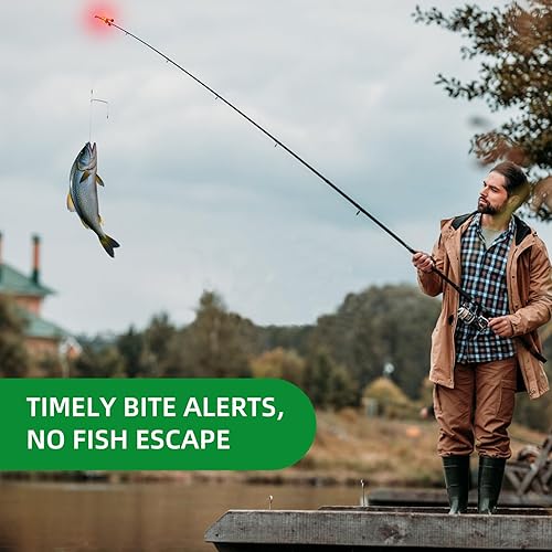 Miniatura 9 de Kailund 21 campanas de pesca con luces LED para punta de caña de pescar para la noche, alarmas de cebo con clip con campanas de alerta de metal