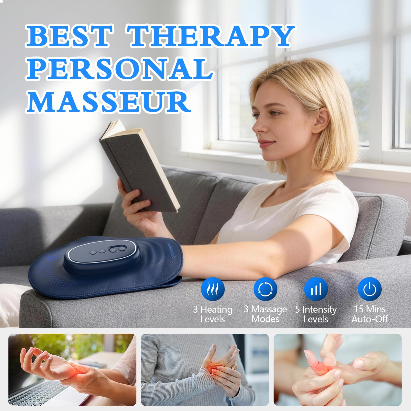 Handmassagegerät Schnurloses mit Wärme & Kompression,Handmassagehandschuh mit 3 Modi,3 Intensitäten & 3 Wärmetherapien zur Linderung von Arthritis-Karpaltunnel Schmerzen,Geschenke für Frauen,Männer