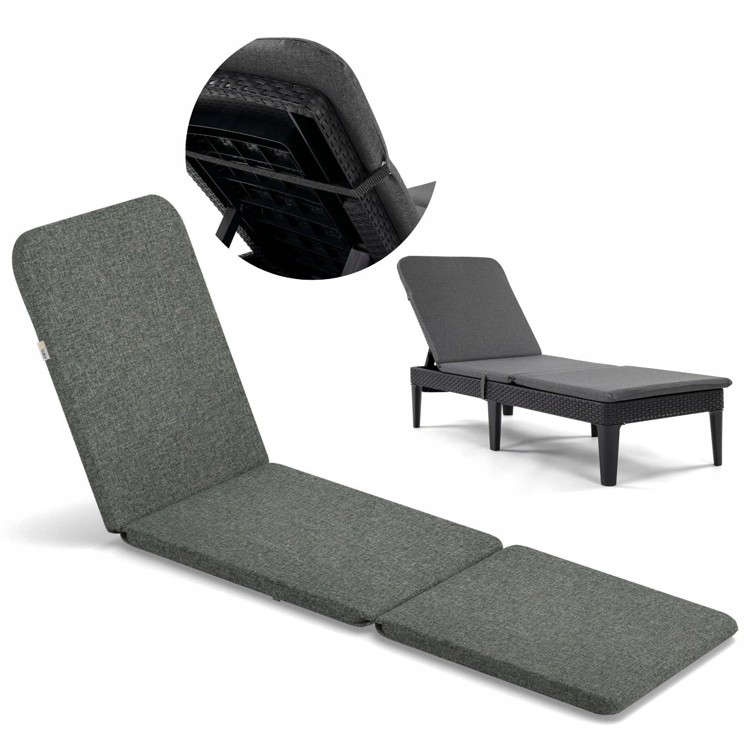 Cuscino per Sdraio Jaipur 190x60 cm, Imbottitura per Lettino da Giardino Impermeabile, Lavabile, Grigio Scuro