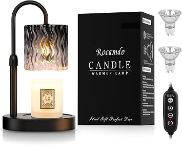 Rocamdo Candle Warmer Lamp with Timer, Dimmable Candle Lamp Warmer for Home Decor, Adjustable Height Wax Melt Warmer Lamp with 2 Bulbs Birthday Christmas Gifts for Women Black | Dimmable, For Jar Candles, Includes 2 Bulbs, Modern Farmhouse Style