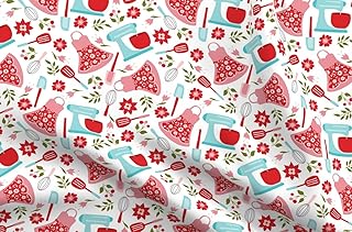 Spoonflower Fabric - Retro Cottage Kitchen Vintage Baking Printed on Petal Signature Cotton Fabric Fat Quarter - Sewing Quilting Apparel Crafts Decor