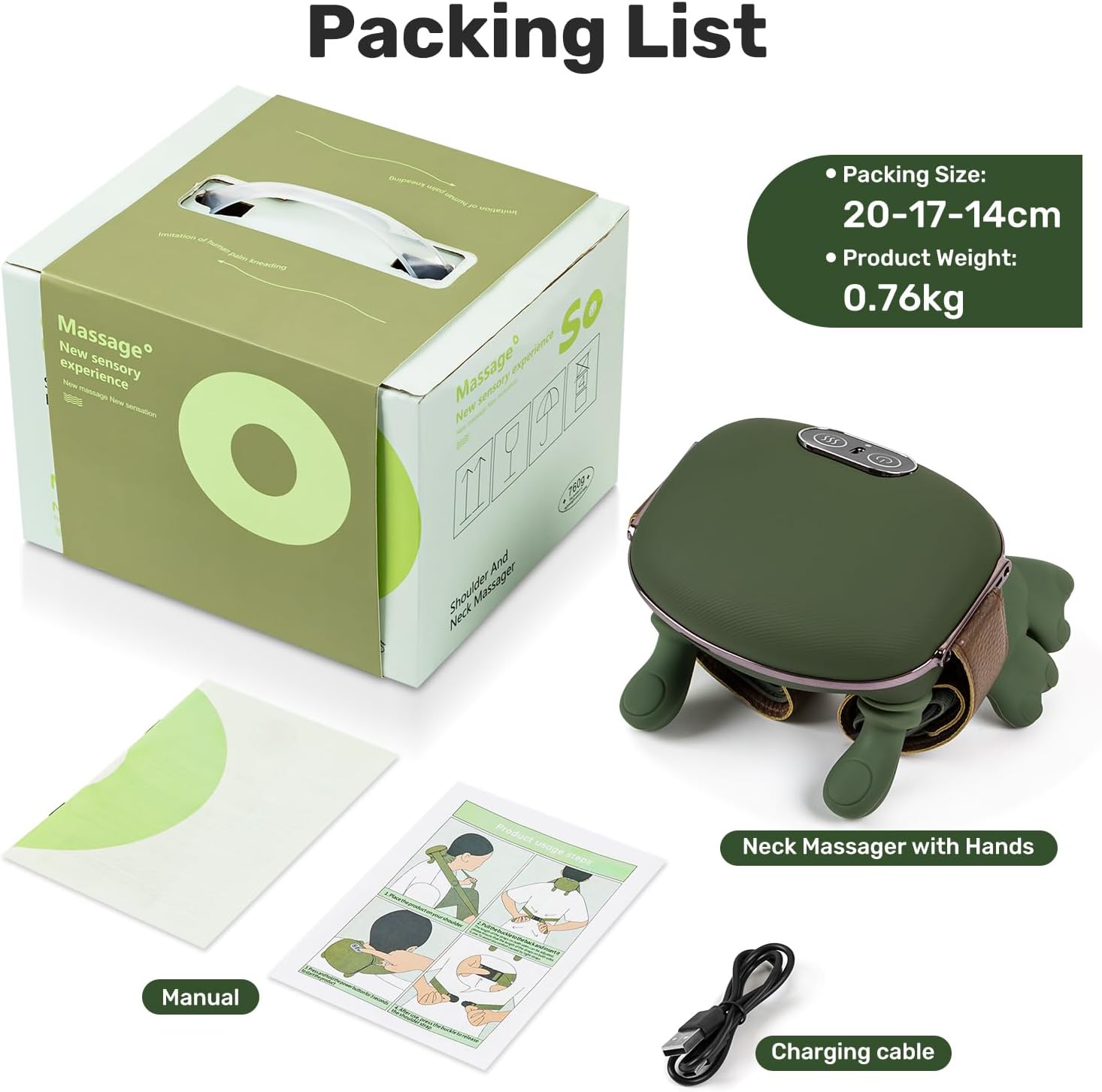 Siasoo Neck Massager - Bionic Heated Massager, Wireless Portable Neck and Back Massager, Electric Deep Tissue 4D Kneading Massage, Simulated Human Hand Design for Pain Relief (Green) - Image 7