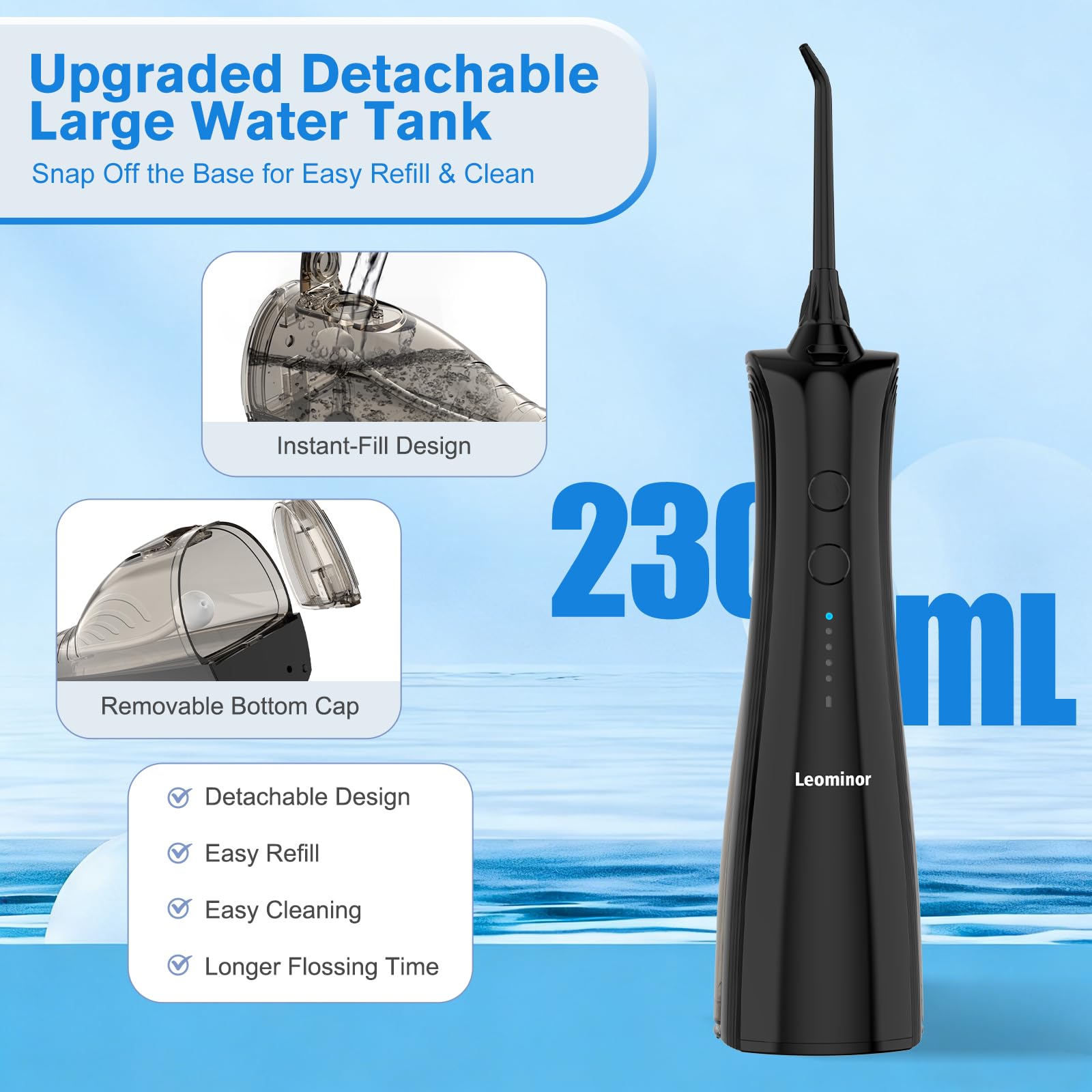 Leominor Set 2 in 1 con idropulsore e spazzolino elettrico per uso familiare, kit portatile per l'igiene orale con diverse modalità, grande serbatoio d'acqua, set per la pulizia dei denti e il filo