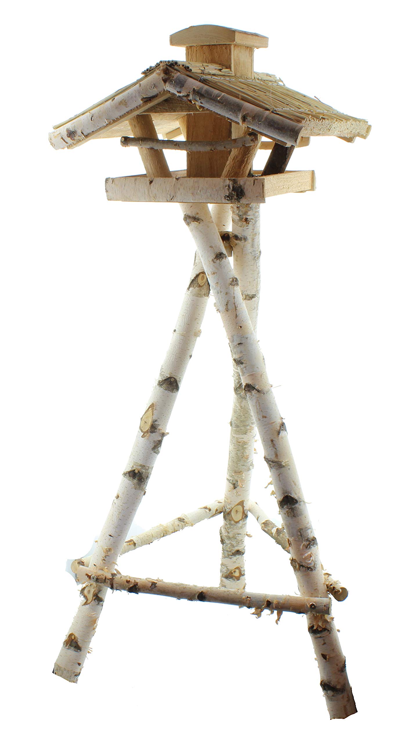 Vogelhaus Futterhaus Vogelvilla Heide aus Echtholz mit Futtersilo und Ständer XXL 145cm Höhe 60cm Breite