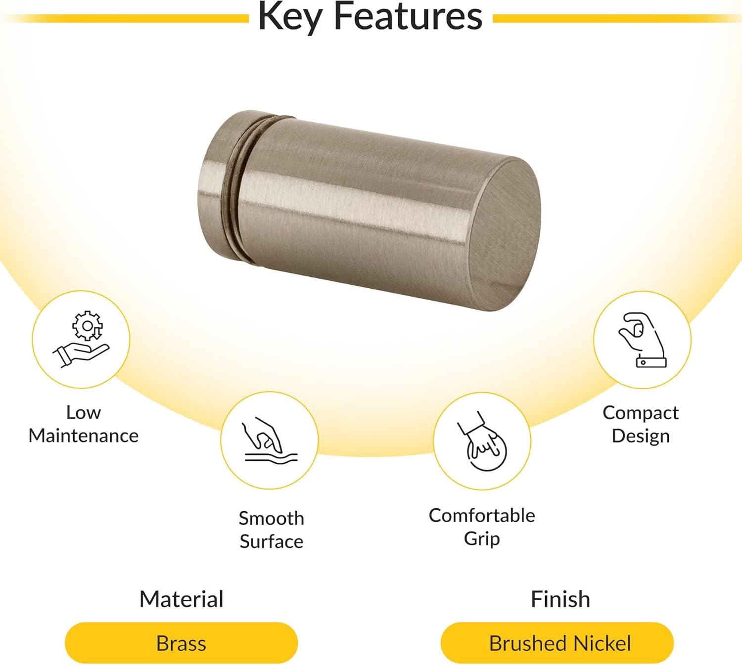 BRIXWELL BSK212BN Brushed Nickel Cylinder Style Single-Sided Shower Door Knob