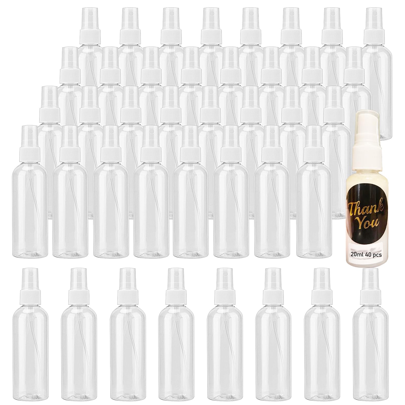 ZEONHEI 40 PCS 20ml Mini Spray Bottle, Portable Clear Empty Fine Mist Sprayer Container Set with Funnels Labels, Plastic Transparent Refillable Small Spray Bottle for Travel Storage