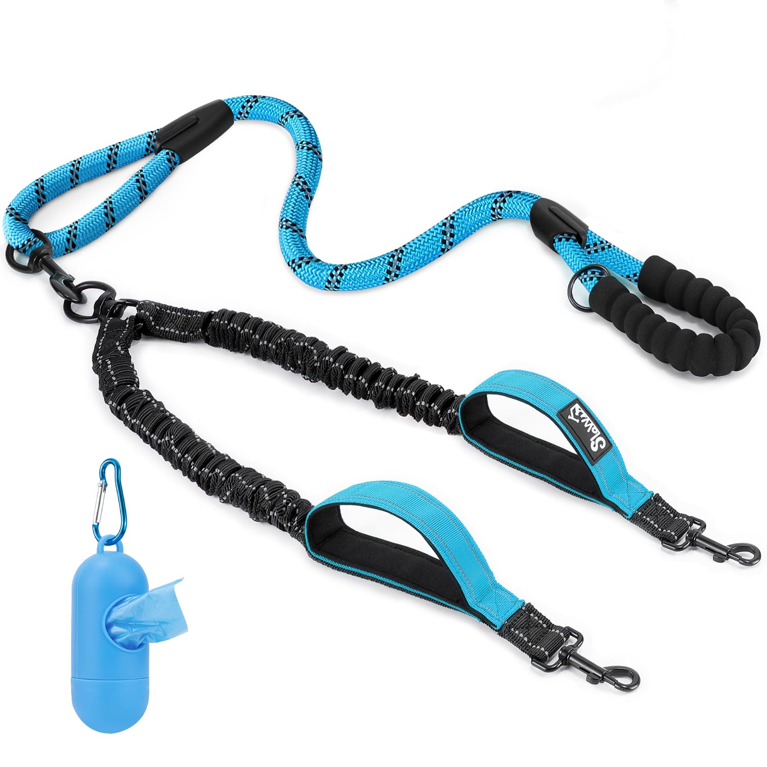 Lukovee Double Dog Leash, No Tangle - 360° Swivel Heavy Duty Reflective Lead for 2 Dogs with Two Padded Handles Dual Dog Splitter, Shock Absorbing