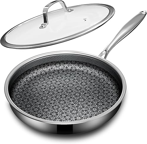 Sartenes antiadherentes con tapa, sartenes híbridas de 8 pulgadas antiadherentes, sartenes de acero inoxidable antiadherentes, aptas para
