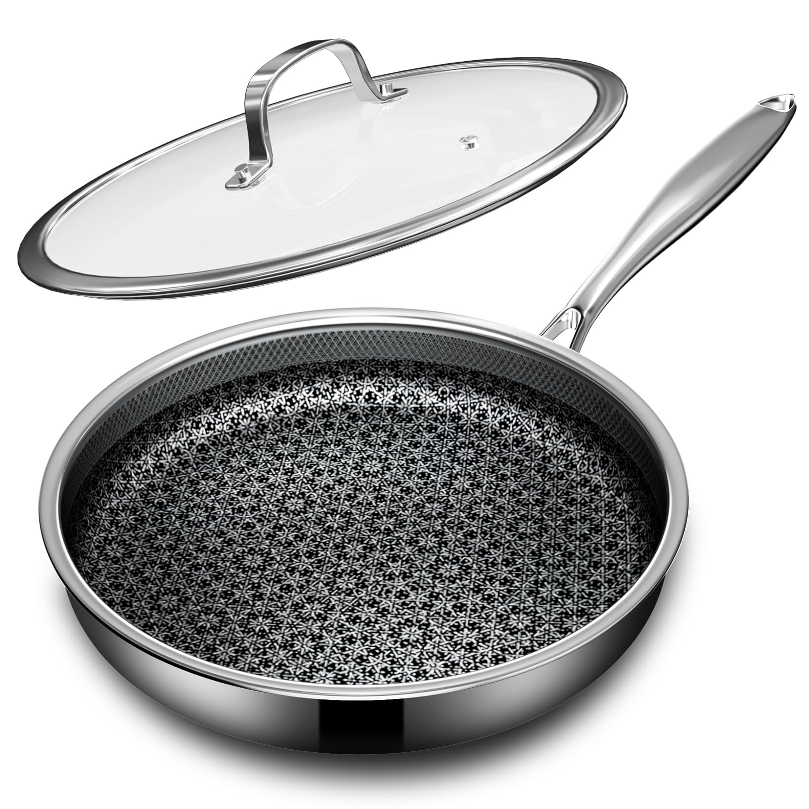 KURRUNGIE 8 inch silver hybrid stainless steel nonstick frying pan with lid