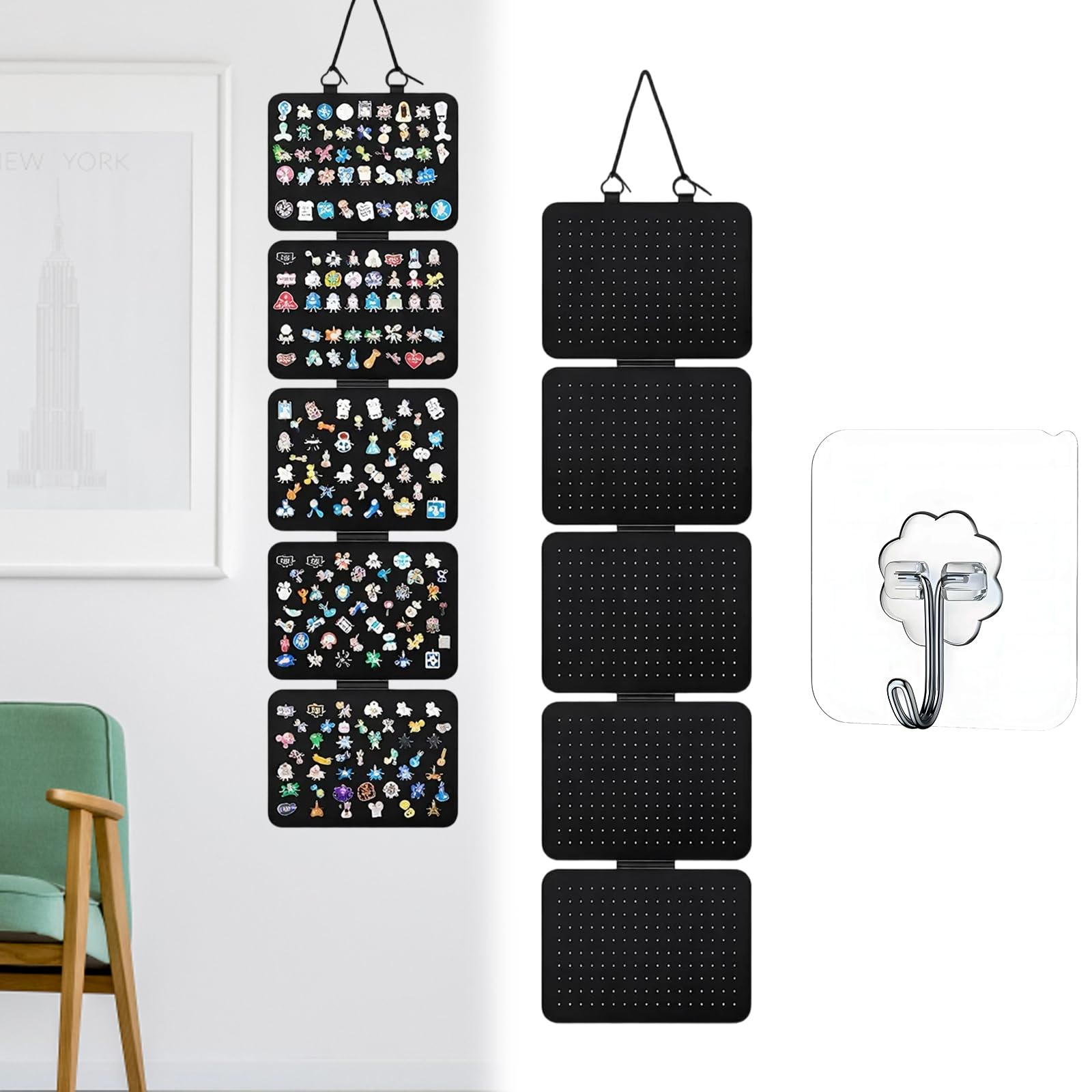 30x106cm Felt Jewelry Storage Board, Wall Mounted Pin Badge Display
