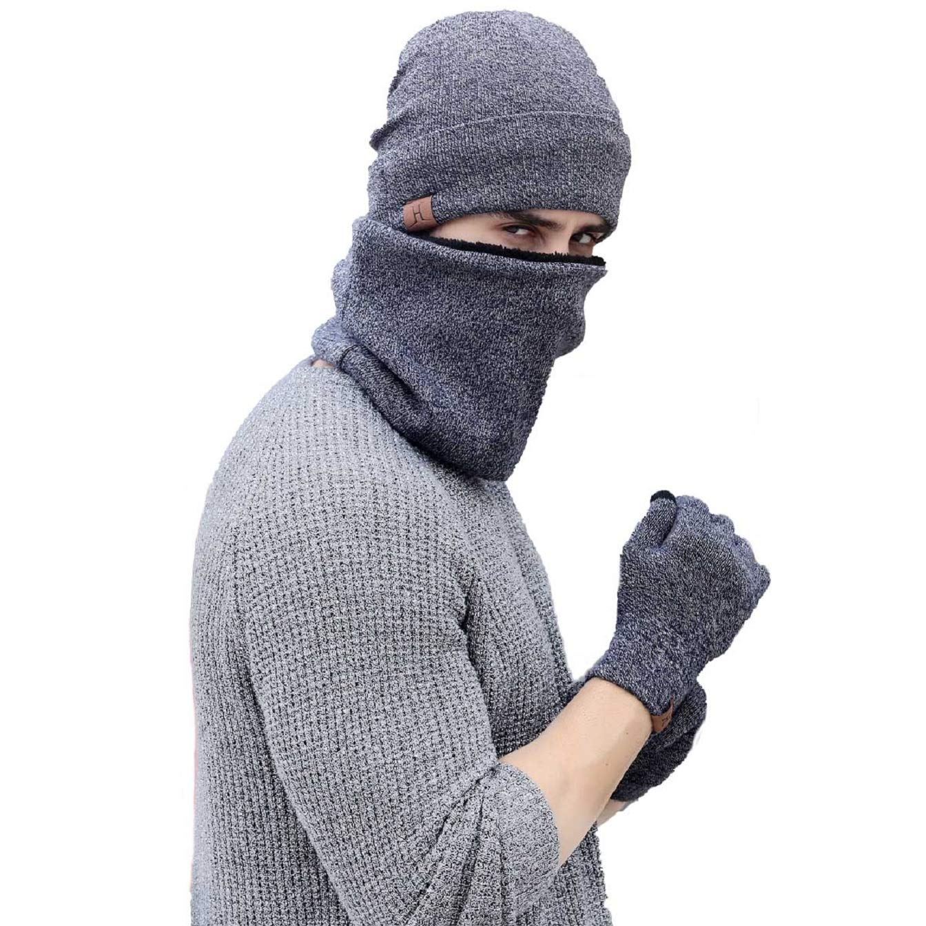 Tuopuda Cappello Uomo Invernali con Scaldacollo Berretto Donna e Sciarpa Set in Maglia a Fodera di Lana 3 Pezzi Cappelli Scaldacollo Guanti Touch Screen Winter Unisex Beanie Hat Set