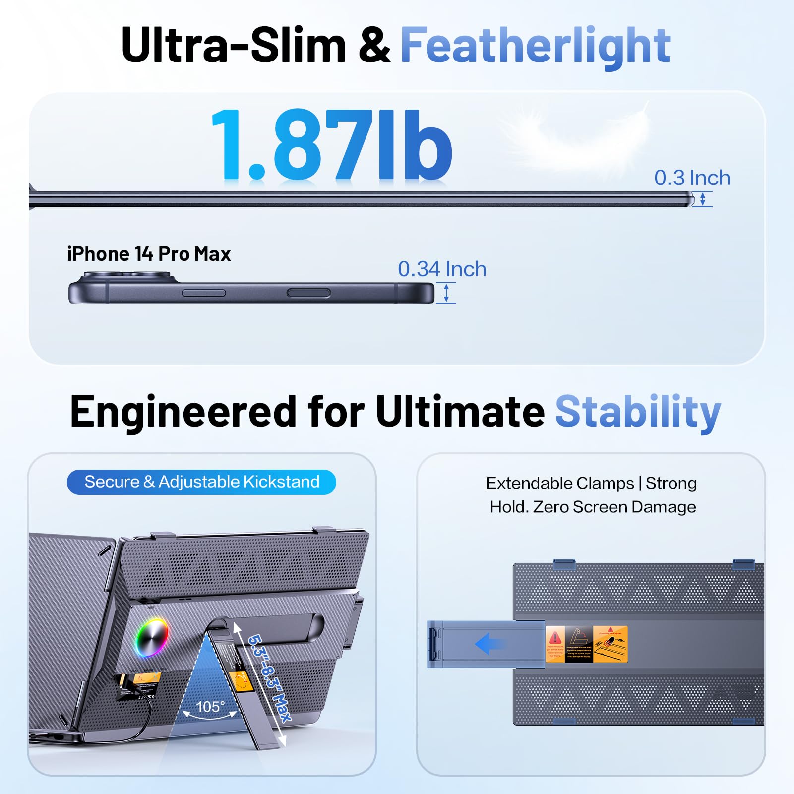 Anyking Laptop Screen Extender, 14” FHD 1080P Portable Monitor for Laptop with 100% sRGB, Dual Screen Extender for Laptop 13–17.3”, Plug & Play External Monitor, Business Travel & Home Office - 5