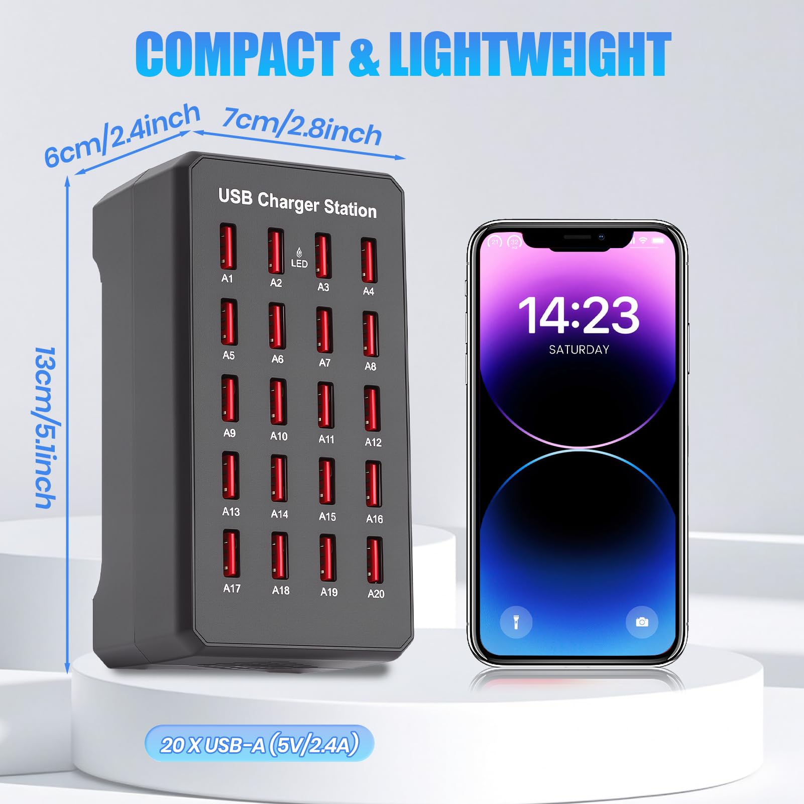 Stazione di Ricarica USB a 20 Porte, 100W Caricatore USB multiplo per Casa | Per Hotel Ufficio Viaggi Trasmissioni In Diretta, alimentatore USB da Tavolo per Telefono Tablet Cuffie Orologi