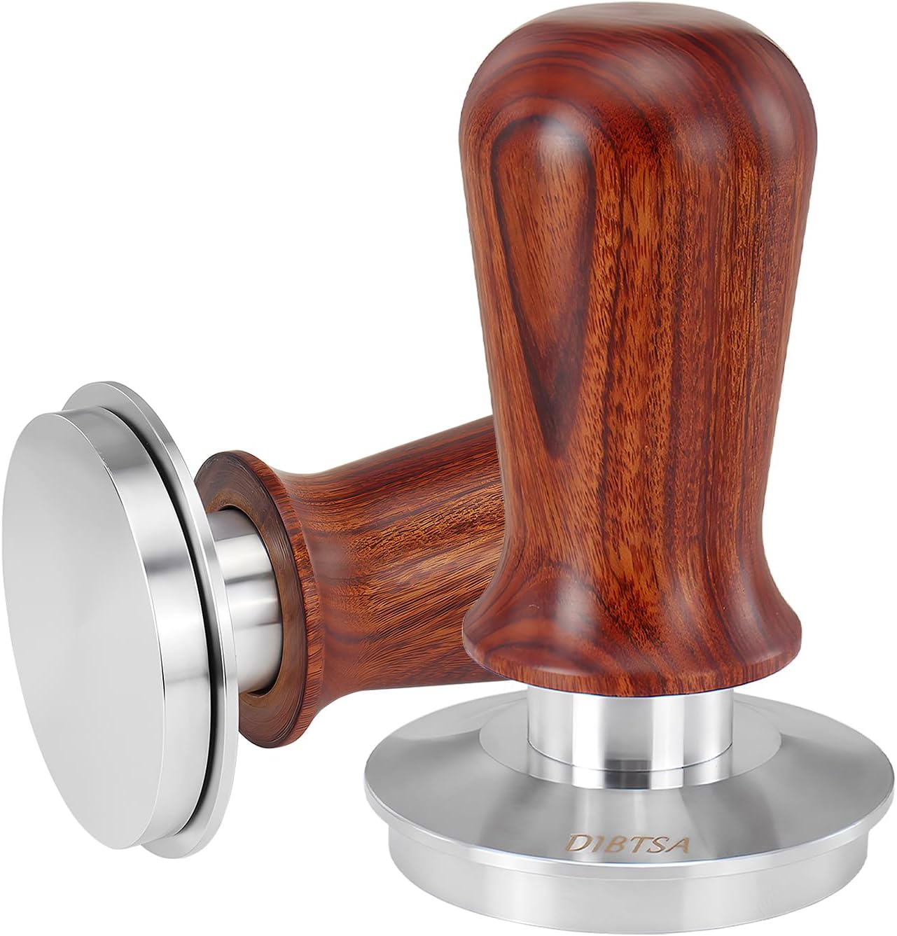 DIBTSA Espresso Tamper 53.3mm, Spring-loaded Coffee Tamper, Wood Handle and 304 Stainless Steel Flat Base, Home Cafe Barista Tools, Espresso Accessories