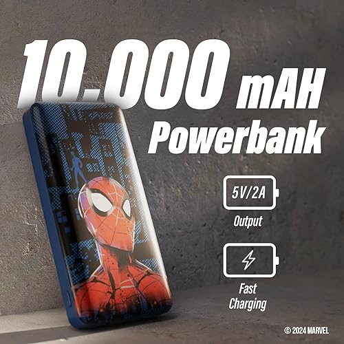 Miniatura 2 de Marvel Spider-Man - Cargador de batería de 10,000 mAh con puertos de carga USB, regalos de Spiderman para hombres, mujeres y todos los fanáticos de