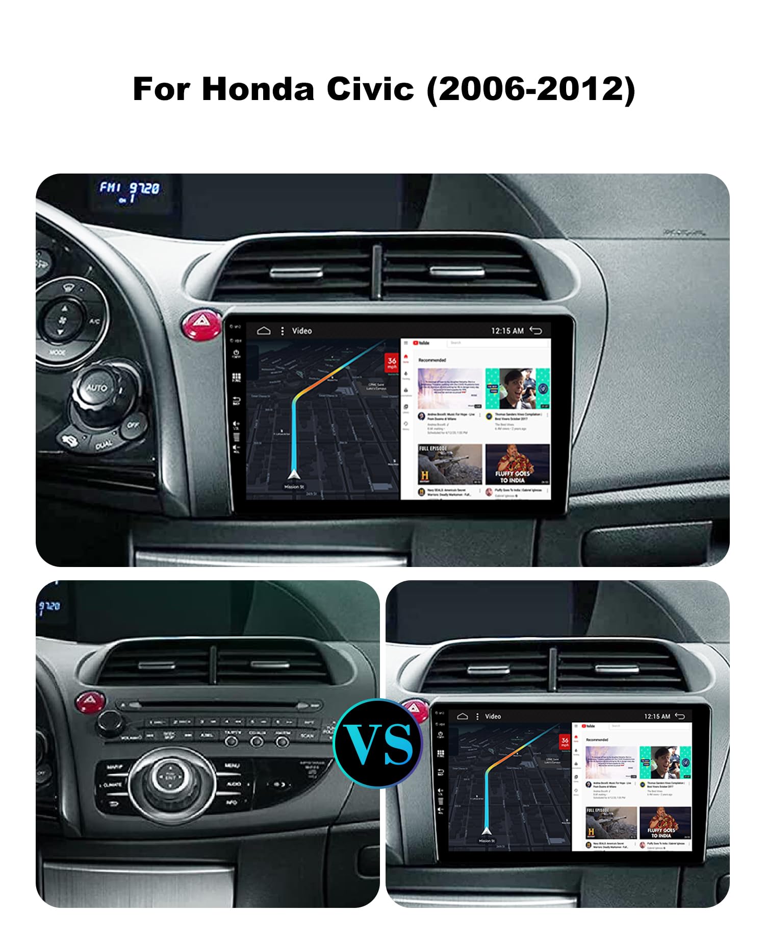 Android 14 Autoradio Für Honda Civic (2006-2012) – 9 Zoll, CarPlay, Android Auto, Rückfahrkamera Inkl.