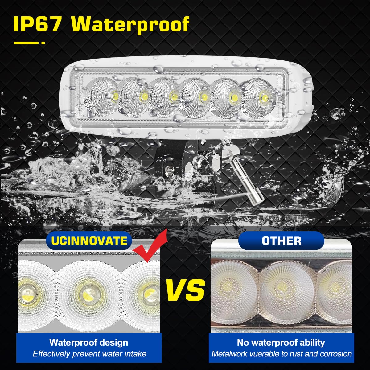 Portable LED Boat Lights With Mounting Clamp, Flexible 6.3inch Super Bright Waterproof Marine Spotlight Flood Light Two Way Power 12V 24V LED Light Bar for Kayak Bass Jon Fishing T-Top Deck Truck 4x4