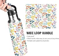 Vista 4 de Colorful Leaves - Botellas de agua aisladas con tapa con popote, sin BPA, 22 onzas, a prueba de fugas, botella de agua deportiva de acero inoxidable