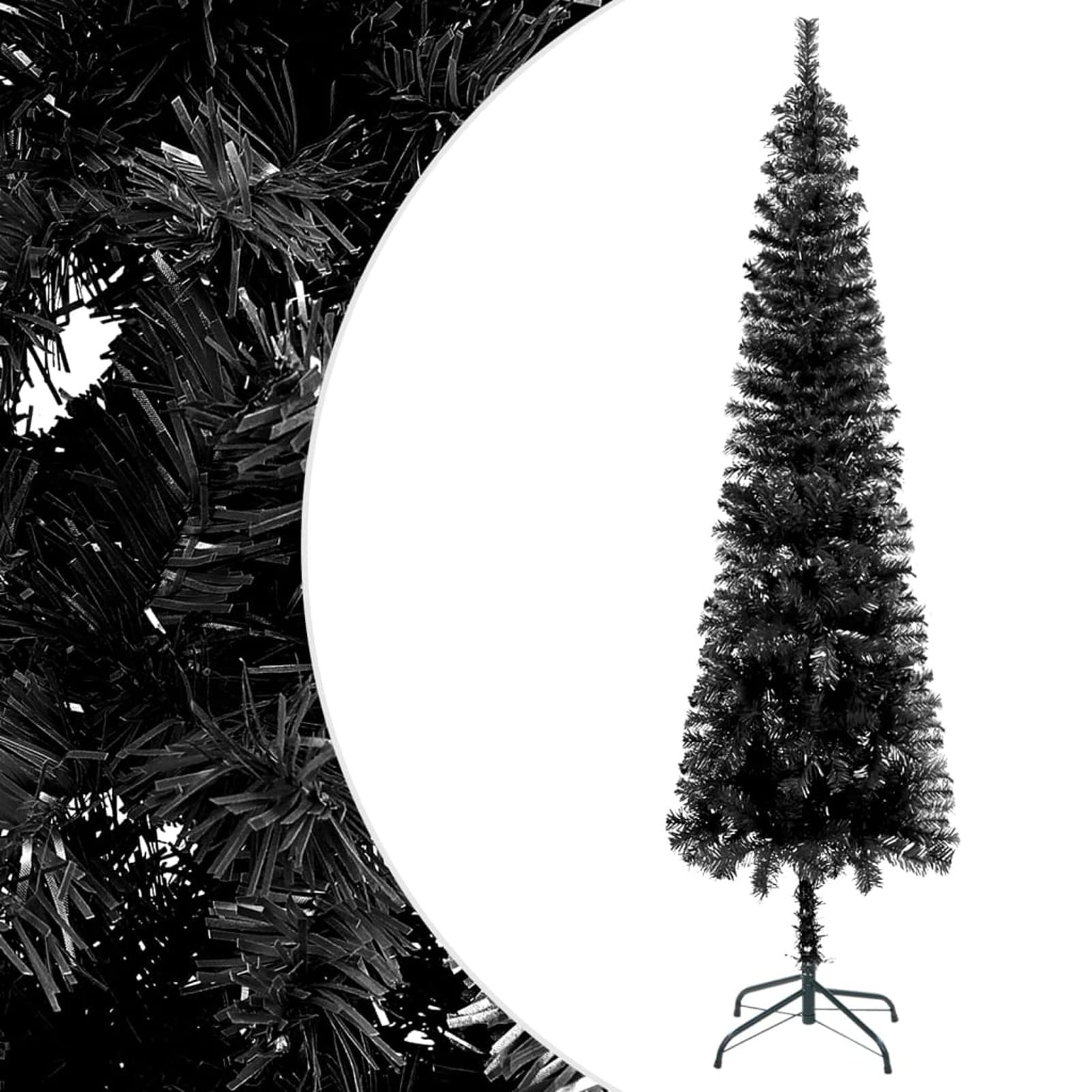 Homgoday Árbol de Navidad fino negro 240 cm, adornos navideños, árbol de Navidad, árbol de Navidad artificial delgado soporte