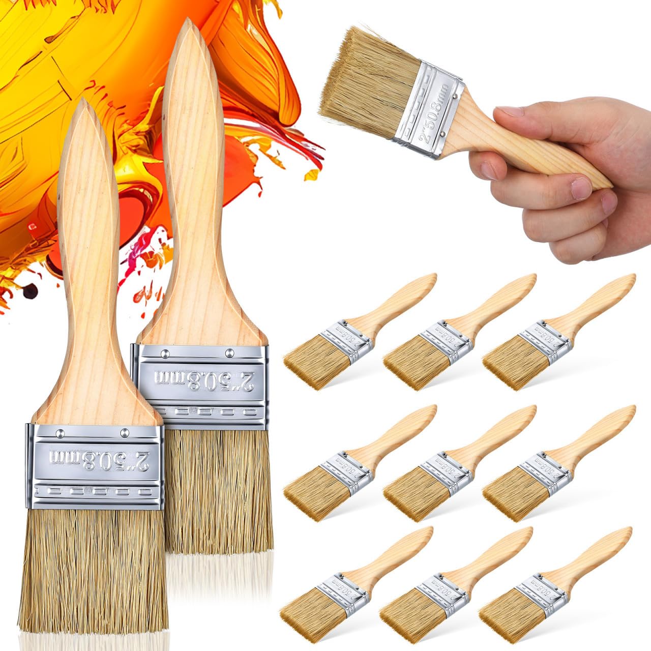 Healeved 30 Piezas Pinceles para Pintura con Mango de Madera Grueso de 12 Mm, Brochas Planas de 2 Pulgadas para Pintar Madera y Paredes, Ideales para Retoques y Proyectos de Bricolaje Hogar